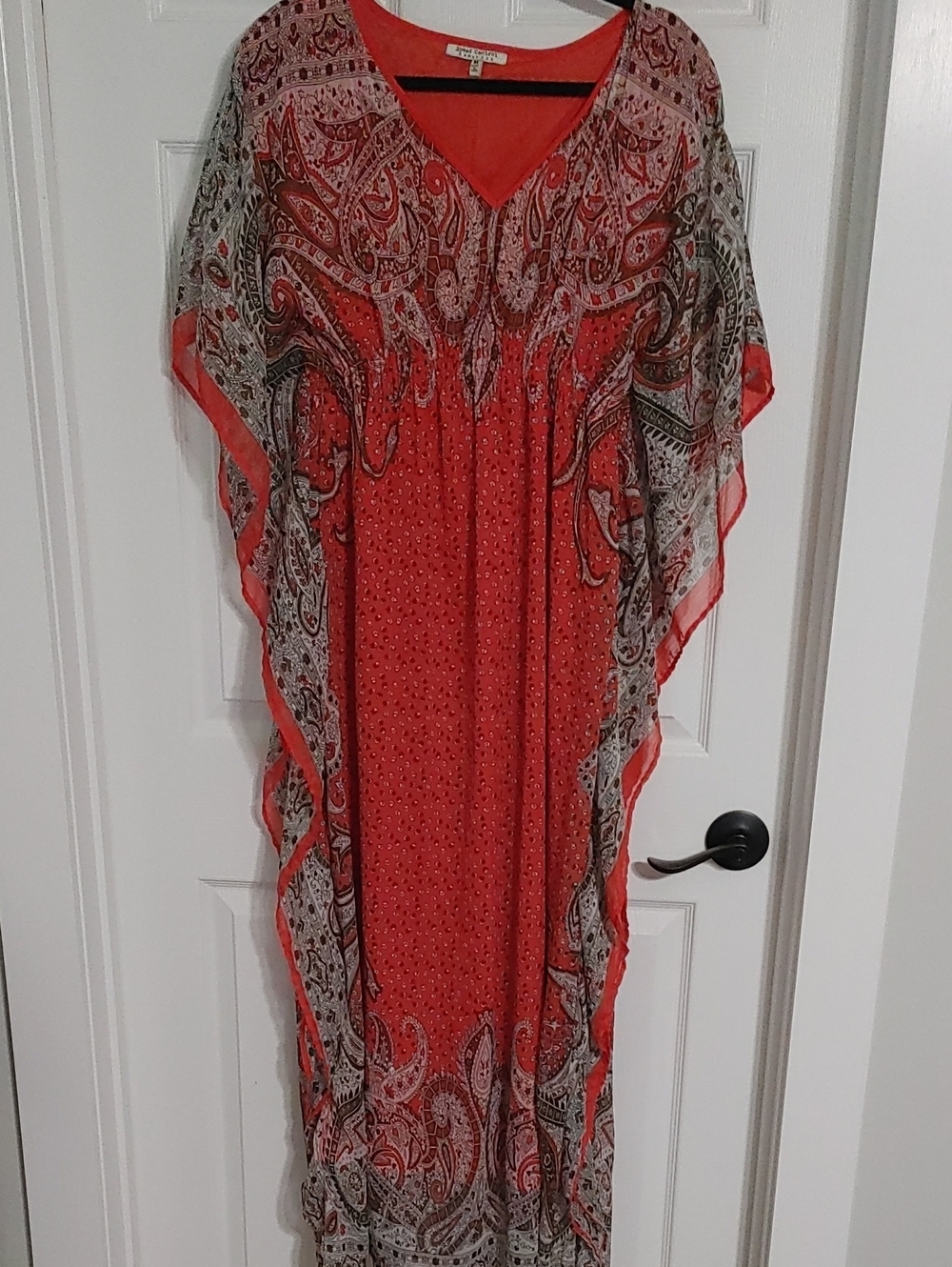 Speed Control New York Caftan Maxi Dress Medium Rust Red & Brown Paisley